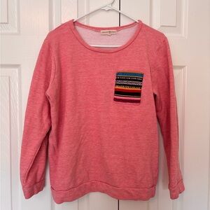 Springtime fun Altar'd State Coral Crewneck Sweater with Striped Pocket